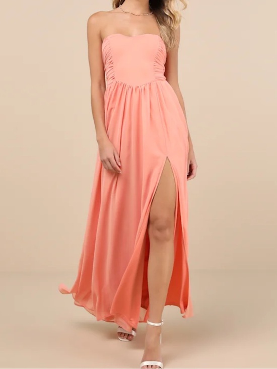 Lulus Dresses & Skirts - Lulus Luxe Favorite Peach Pink Strapless Ruched Maxi Dress Size M NWT